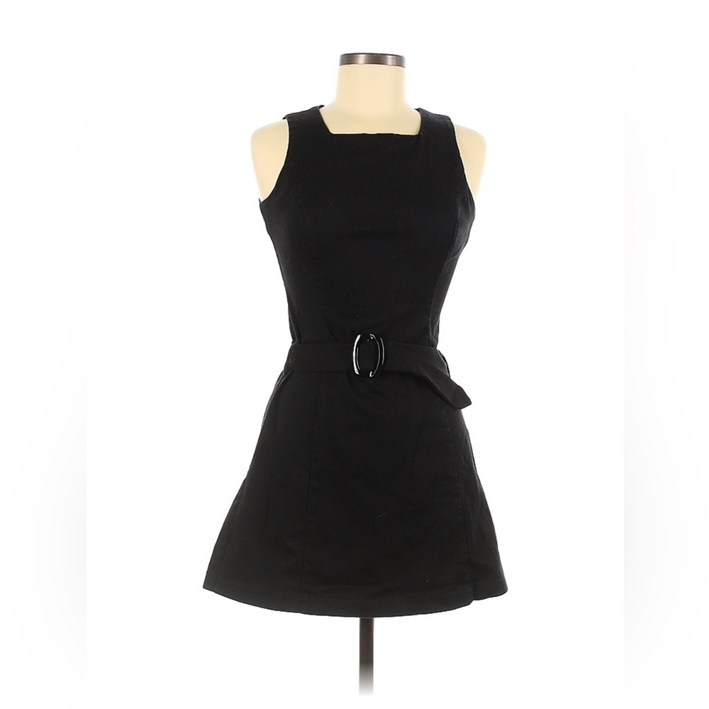 Espirit Cotton Mini Dress With Belt Black A-Line Size: 1/2